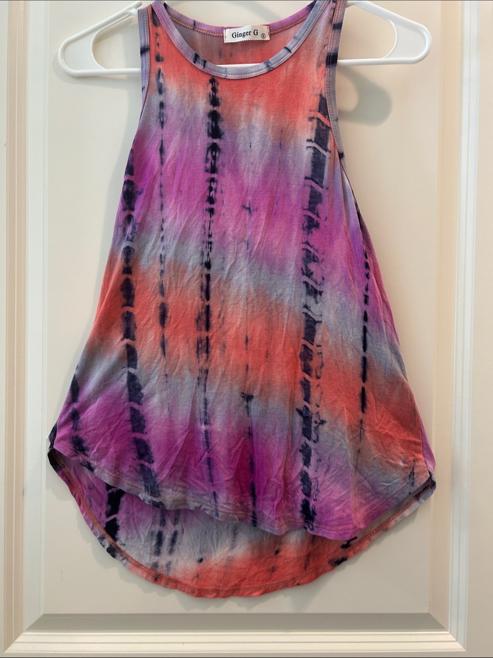 Ginger G Vintage TieDye Racerback Stretch Boho Tank Top size S Purple OrangeGray